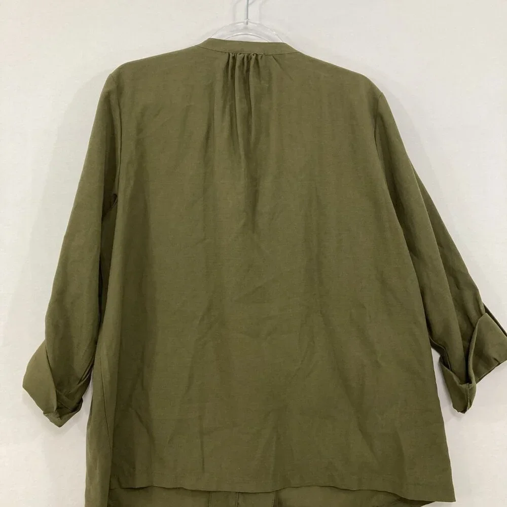 New Nine West size XL Green Olive Soft Comfy Rolled Sleeve Full Zip Jacket - Picture 10 of 11
